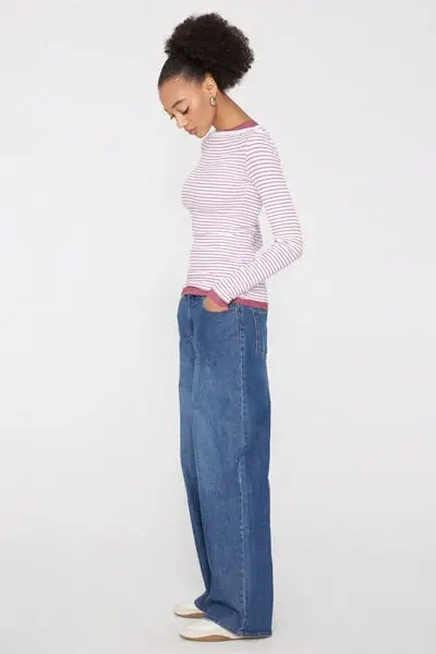 Maglia Barchetta Cotone Costine Righe Donna Rosso