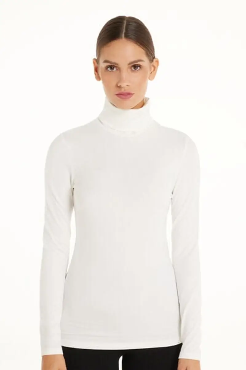 Tezenis Maglia Collo Alto Cotone e Modal Termico Donna Bianco Taglia L