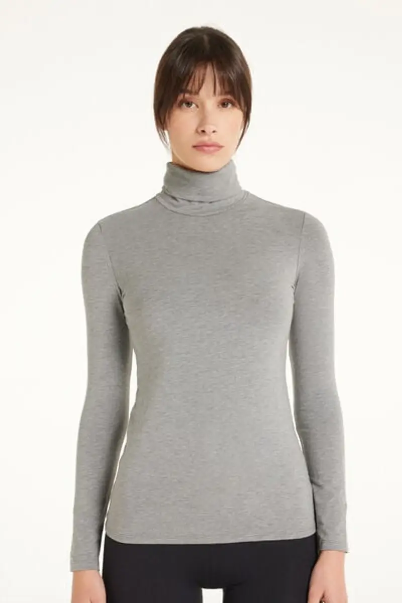 Tezenis Maglia Collo Alto Cotone e Modal Termico Donna Grigio Taglia M