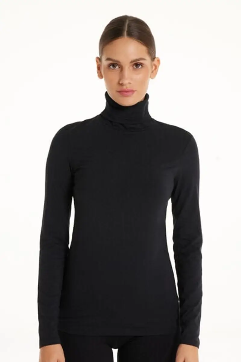 Tezenis Maglia Collo Alto Cotone e Modal Termico Donna Nero Taglia L