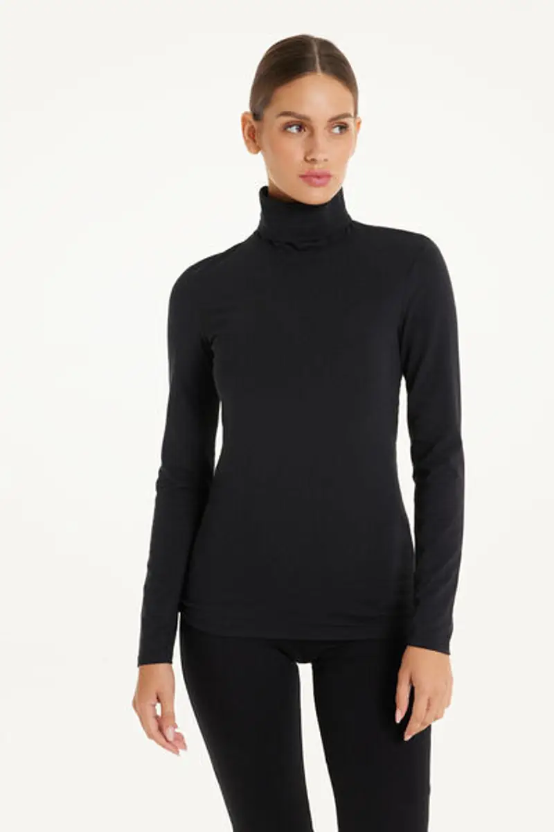 Tezenis Maglia Collo Alto Cotone e Modal Termico Donna Nero Taglia L miniatura 2
