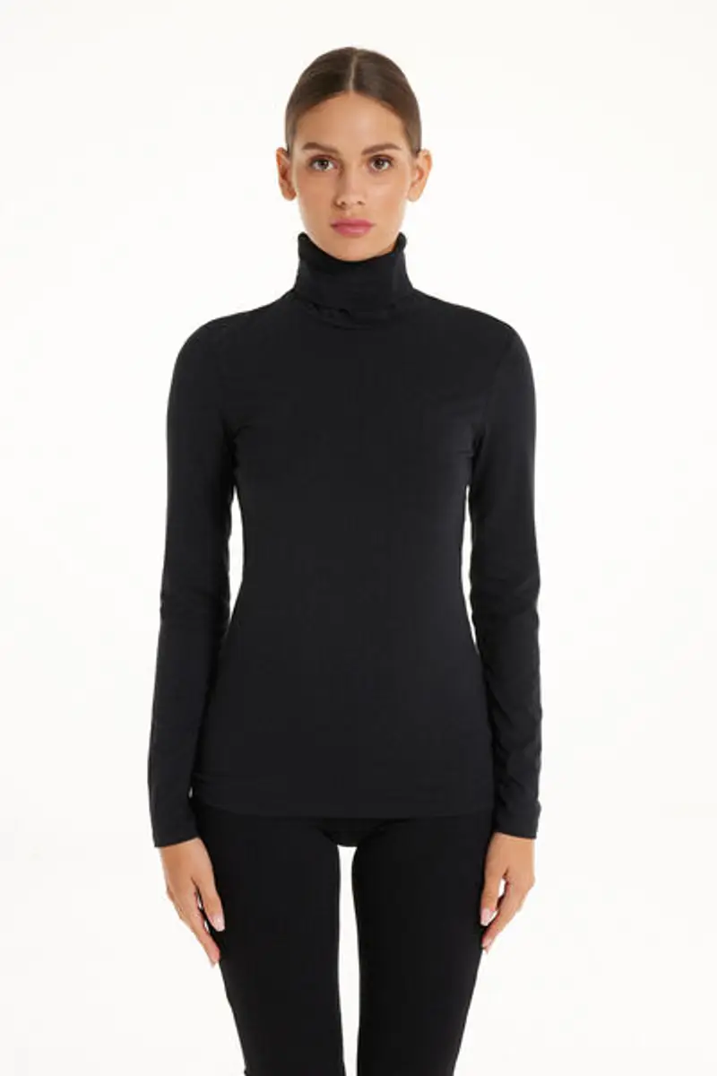 Tezenis Maglia Collo Alto Cotone e Modal Termico Donna Nero Taglia L miniatura 3