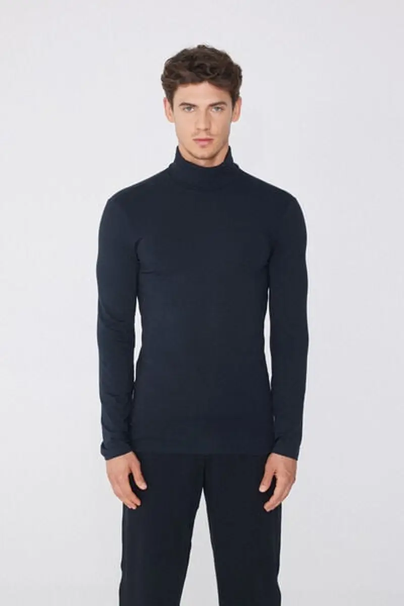 Tezenis Maglia Collo Alto in Cotone Termico con Manica Lunga Uomo Blu Taglia L