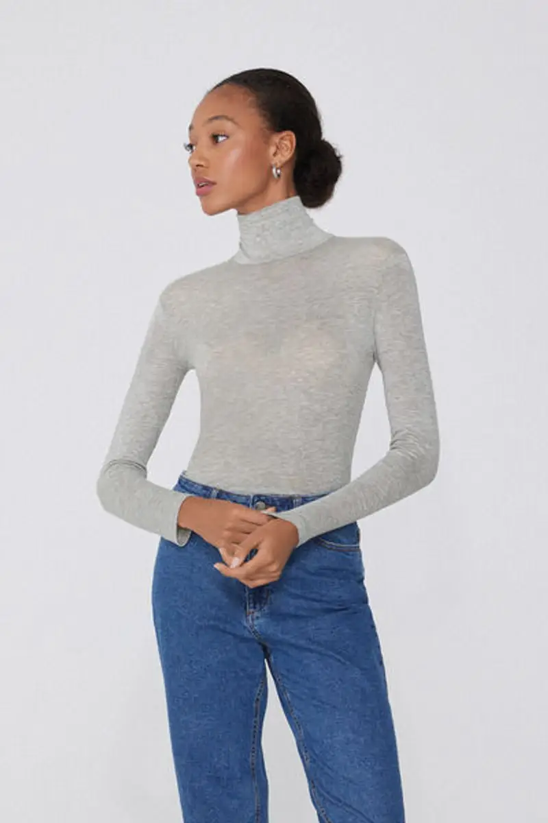 Tezenis Maglia Collo Alto in Viscosa e Lana Merino Donna Grigio Taglia L miniatura 2