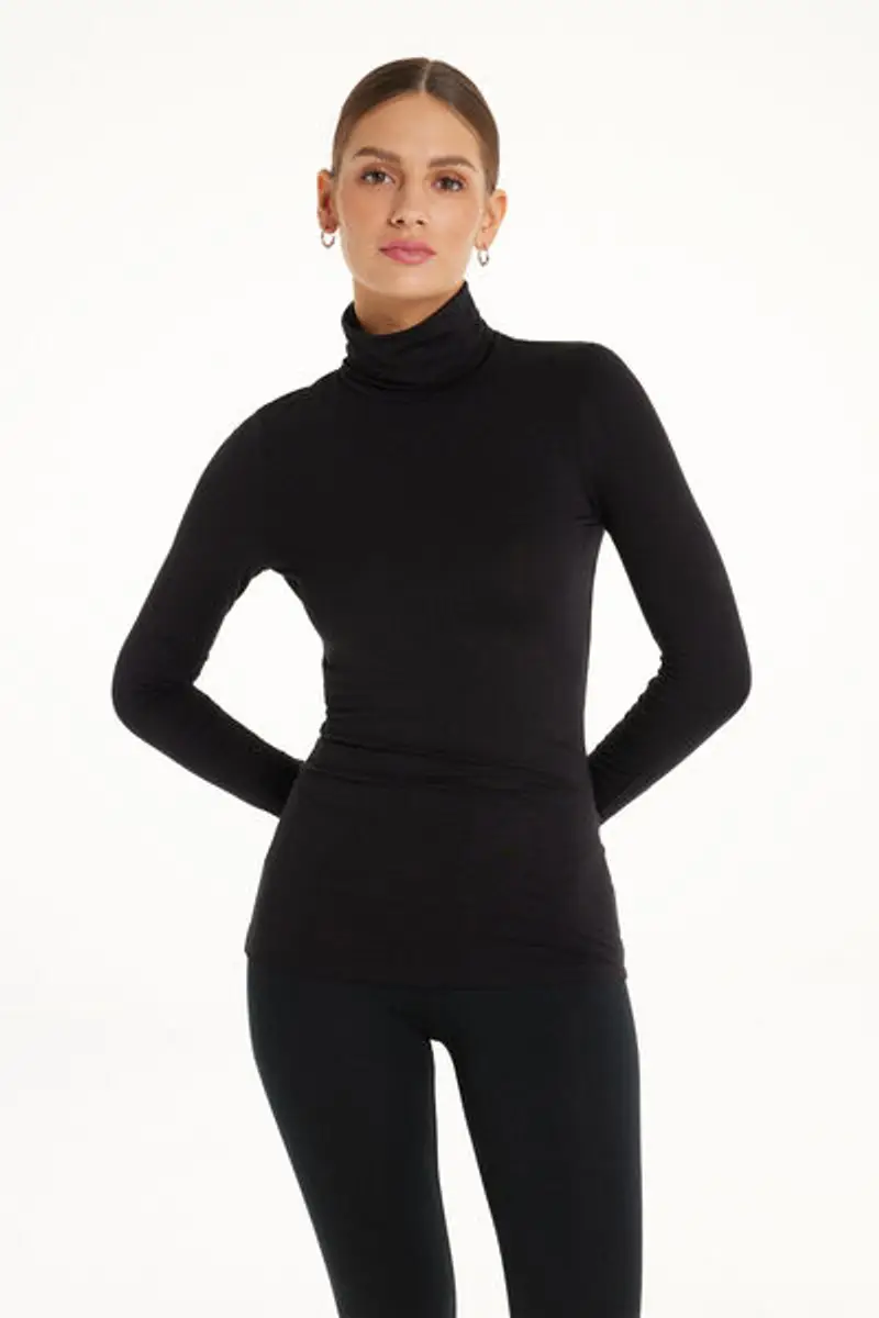 Tezenis Maglia Collo Alto Maniche Lunghe in Viscosa Donna Nero Taglia L miniatura 2