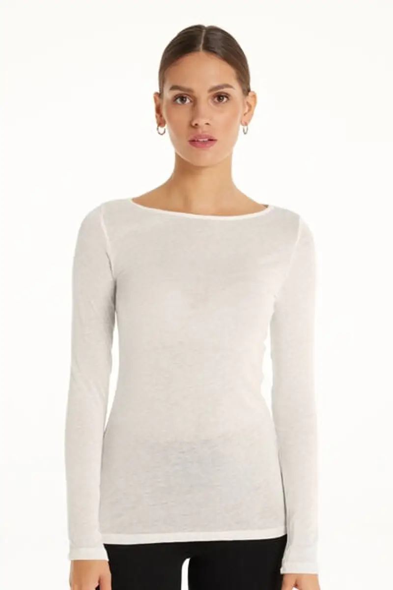 Tezenis Maglia con Scollo a Barchetta in Viscosa e Lana Merino Donna Bianco Taglia L