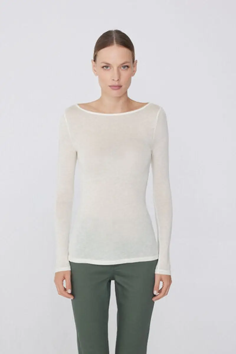 Tezenis Maglia con Scollo a Barchetta in Viscosa e Lana Merino Donna Bianco Taglia L miniatura 3