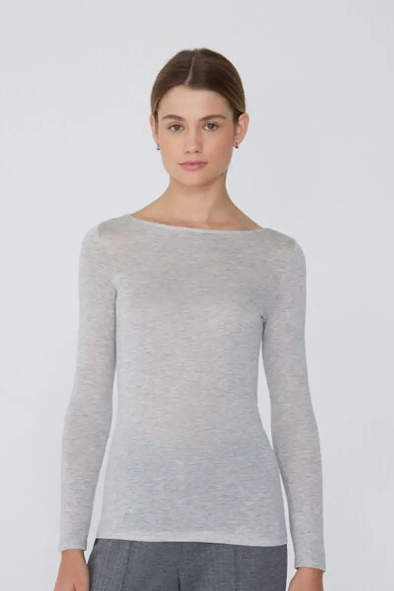 Tezenis Maglia con Scollo a Barchetta in Viscosa e Lana Merino Donna Grigio Taglia S