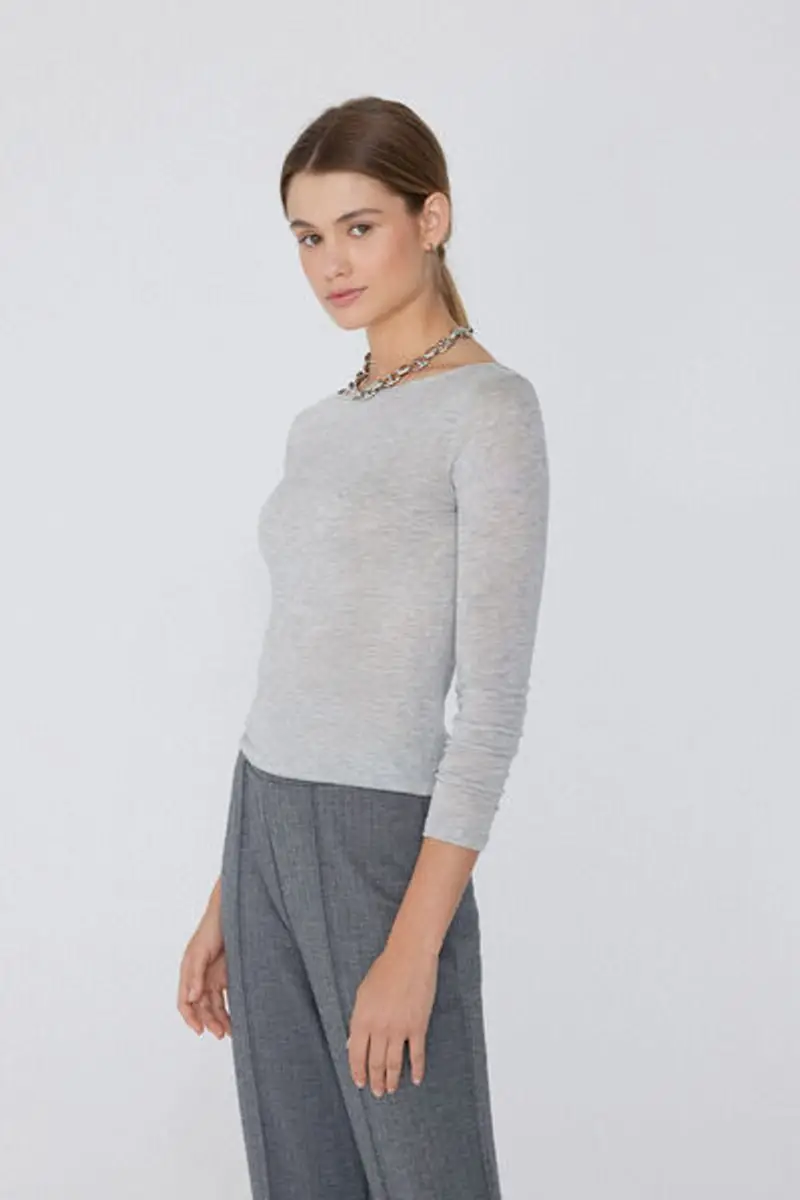 Tezenis Maglia con Scollo a Barchetta in Viscosa e Lana Merino Donna Grigio Taglia S miniatura 2