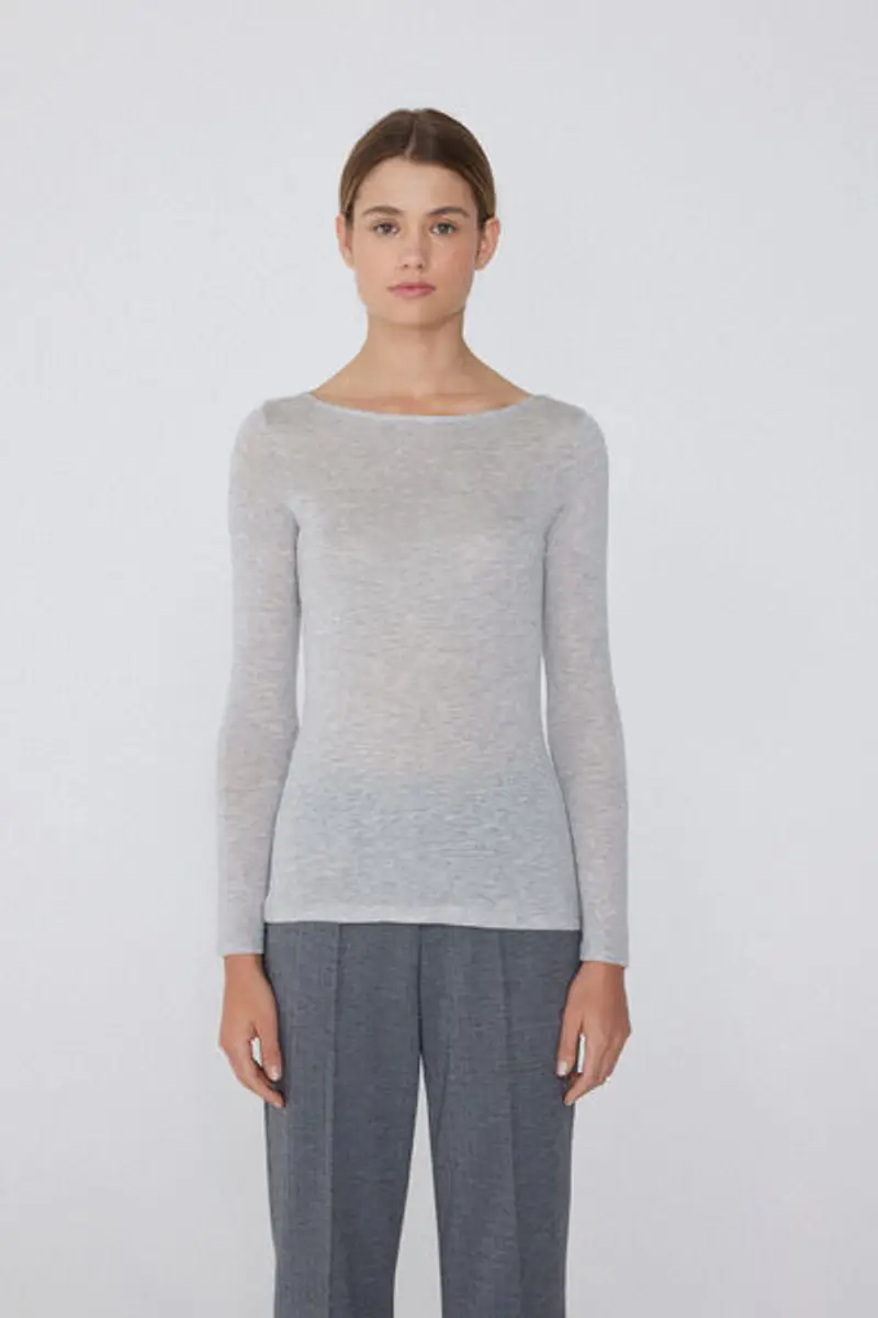 Tezenis Maglia con Scollo a Barchetta in Viscosa e Lana Merino Donna Grigio Taglia S miniatura 3