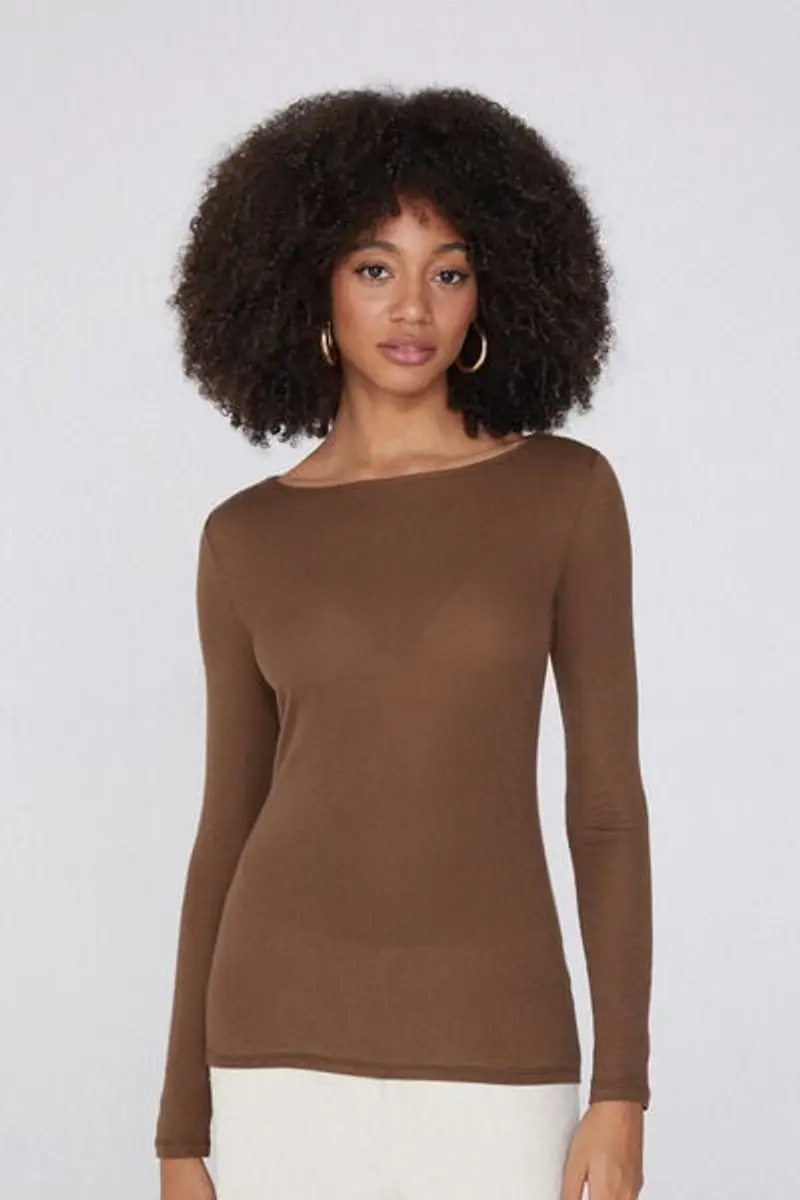 Tezenis Maglia con Scollo a Barchetta in Viscosa e Lana Merino Donna Marrone Taglia L