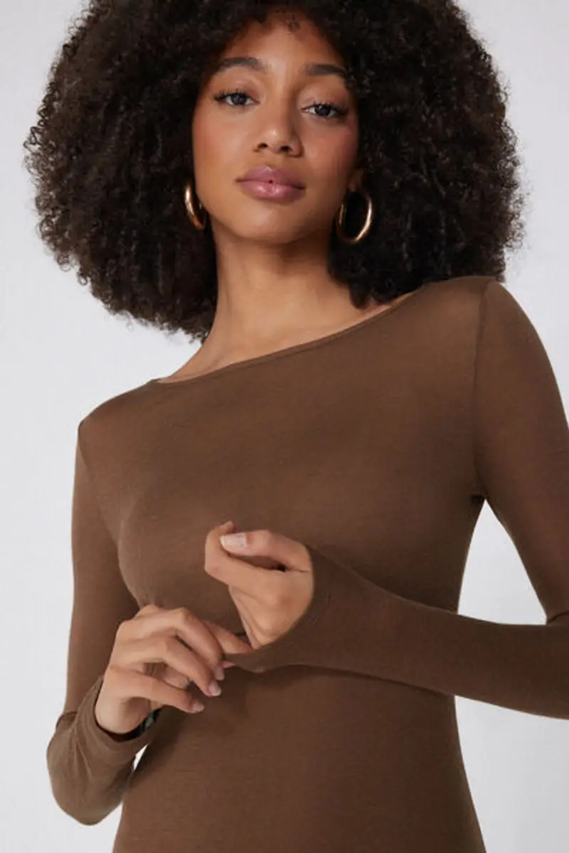 Tezenis Maglia con Scollo a Barchetta in Viscosa e Lana Merino Donna Marrone Taglia L miniatura 3