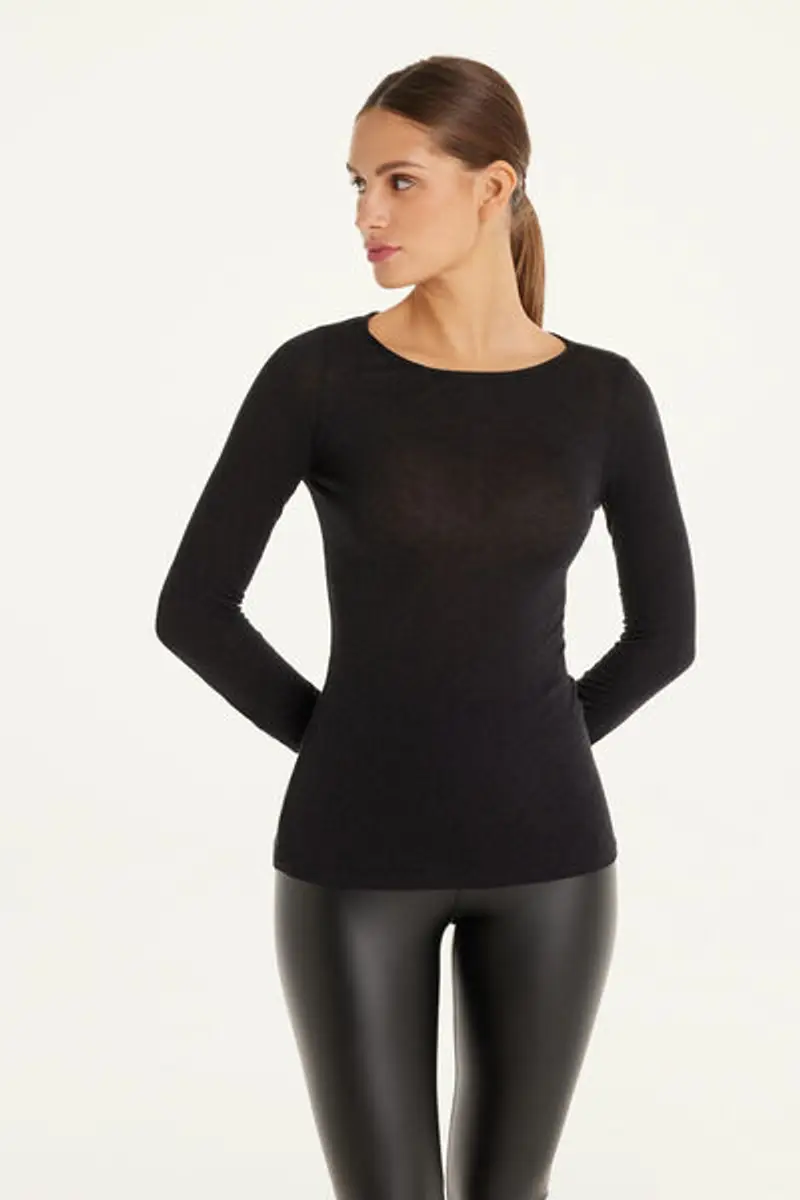 Tezenis Maglia con Scollo a Barchetta in Viscosa e Lana Merino Donna Nero Taglia L miniatura 2