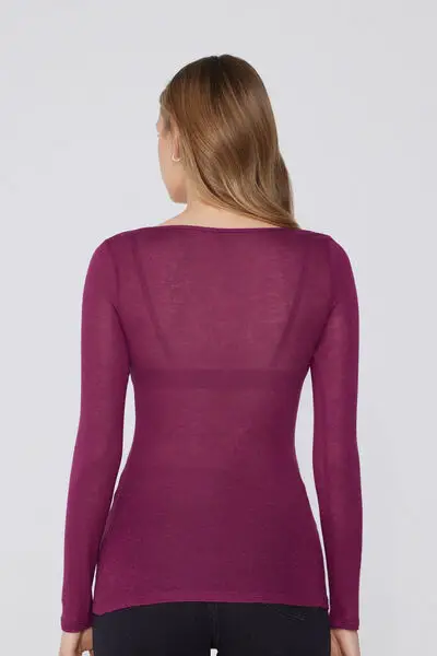 Maglia con Scollo a Barchetta in Viscosa e Lana Merino Donna Rosso miniatura 2