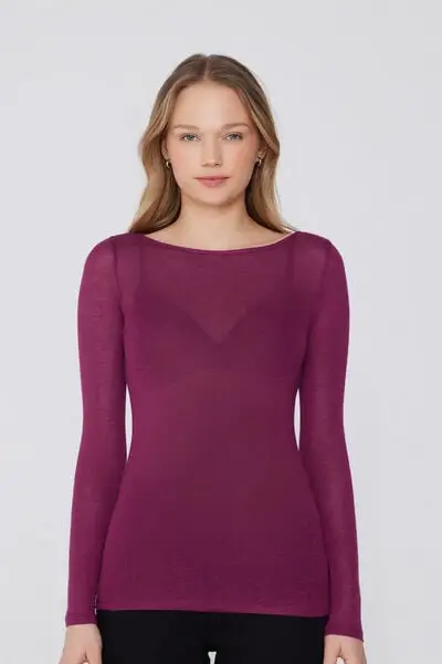 Maglia con Scollo a Barchetta in Viscosa e Lana Merino Donna Rosso