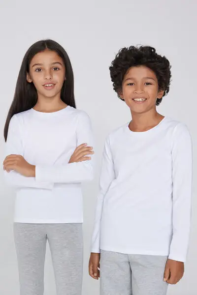 Maglia Cotone Manica Lunga Bambini Unisex Unisex Bianco