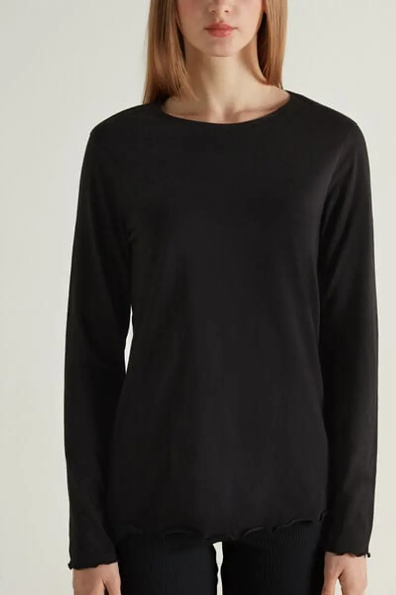 Tezenis Maglia Cotone Manica Lunga Punto Bambola Donna Nero Taglia L