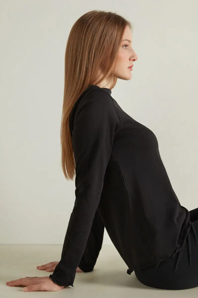 Tezenis Maglia Cotone Manica Lunga Punto Bambola Donna Nero Taglia L miniatura 2