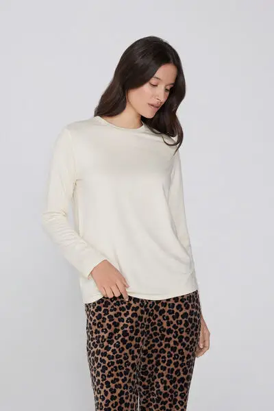 Maglia Felpata Manica Lunga Girocollo Viscosa Donna Bianco miniatura 3