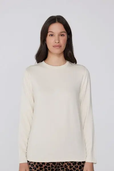 Maglia Felpata Manica Lunga Girocollo Viscosa Donna Bianco