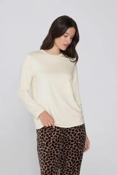 Maglia Felpata Manica Lunga Girocollo Viscosa Donna Bianco