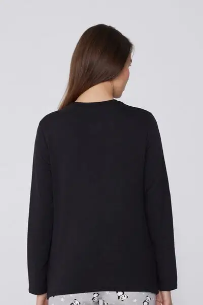 Maglia Felpata Manica Lunga Girocollo Viscosa Donna Nero miniatura 2