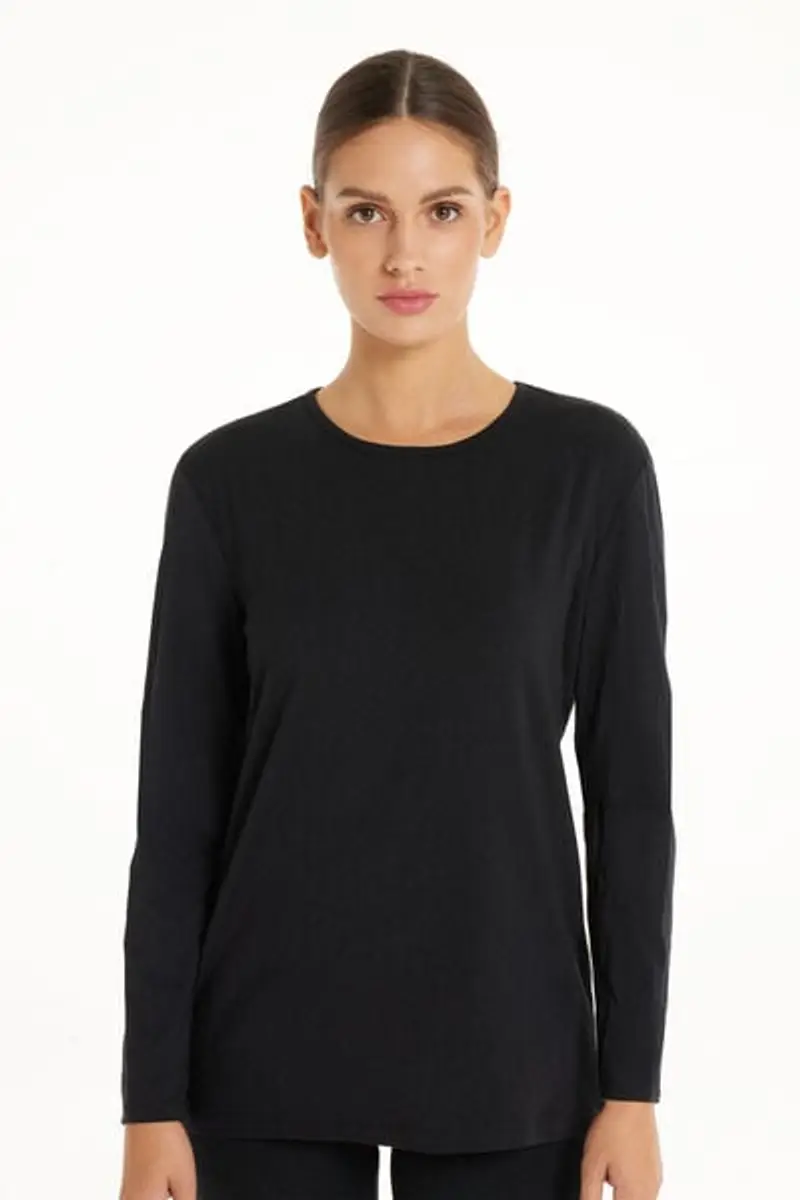 Tezenis Maglia Girocollo Cotone e Modal Termico Donna Nero Taglia M