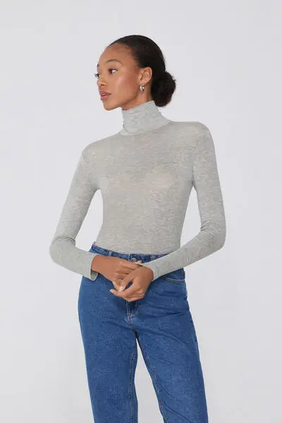 Maglia Leggerissima Collo Alto con Lana Merino Donna Grigio