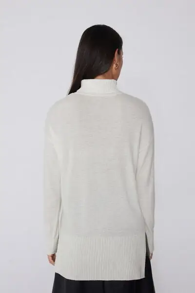 Maglia Lunga Pesante Collo Alto con Lana Donna Bianco miniatura 2