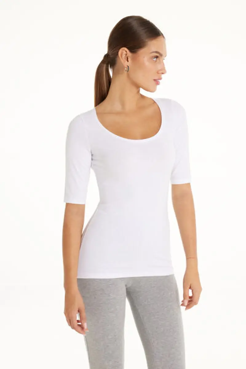 Tezenis Maglia Manica Corta Scollo Madonna in Cotone Organico Donna Bianco Taglia L miniatura 2