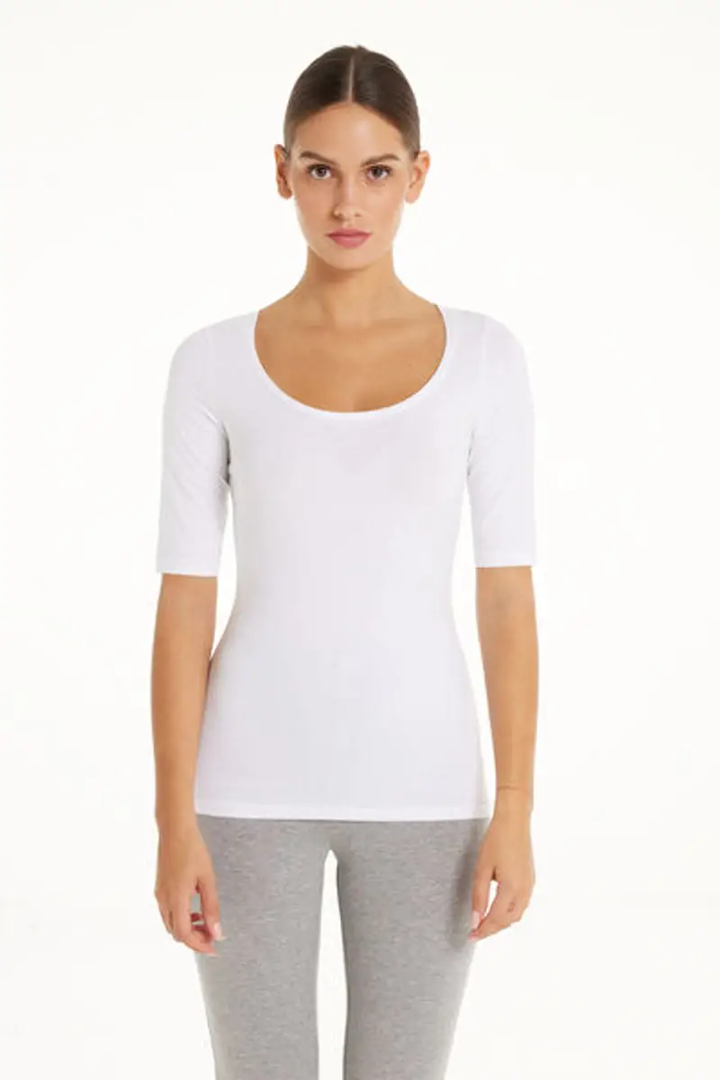 Tezenis Maglia Manica Corta Scollo Madonna in Cotone Organico Donna Bianco Taglia L miniatura 3