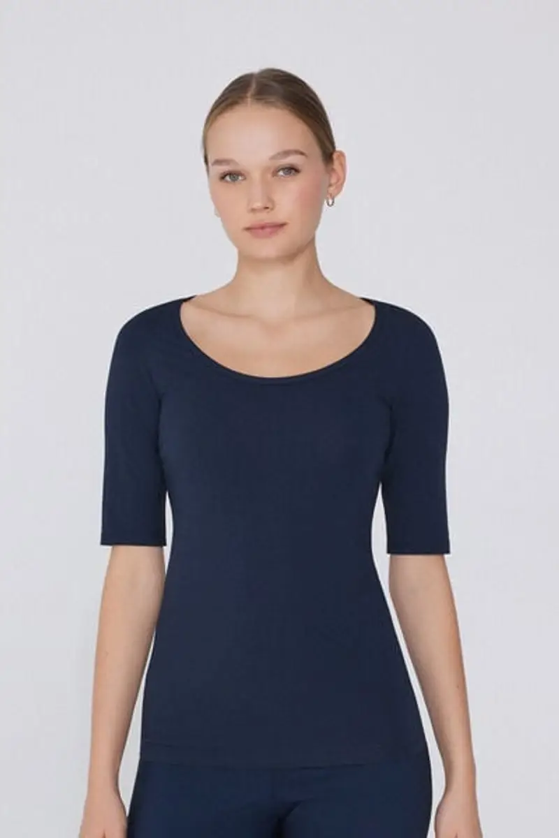 Tezenis Maglia Manica Corta Scollo Madonna in Cotone Organico Donna Blu Taglia L