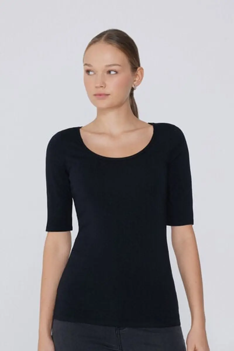 Tezenis Maglia Manica Corta Scollo Madonna in Cotone Organico Donna Nero Taglia L