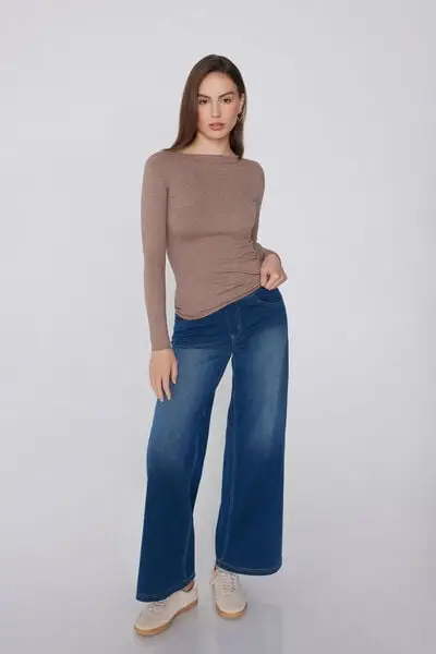 Tezenis Maglia Donna Manica Lunga Scollo Barchetta Marrone miniatura 3