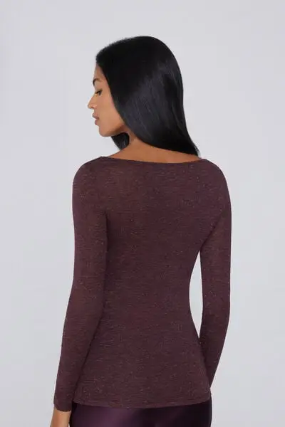 Maglia Manica Lunga Barchetta Lana Merino Lamè e Viscosa Donna Viola miniatura 2