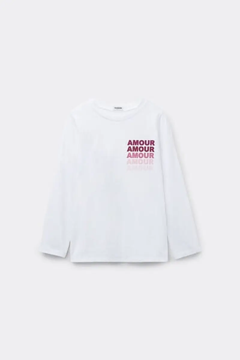 Maglia Manica Lunga Bimba Cotone Stampata Bambina Bianco