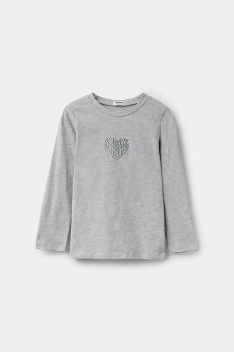 Maglia Manica Lunga Bimba Cotone Stampata Bambina Grigio