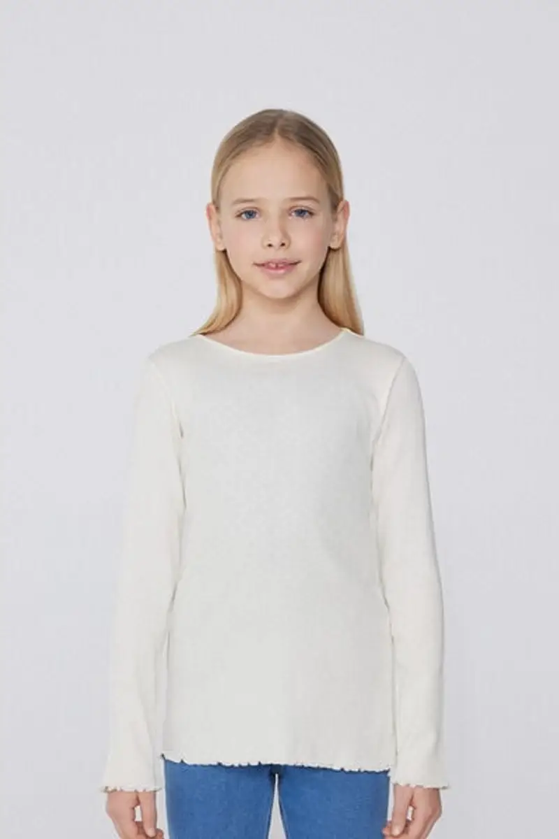 Tezenis Maglia Manica Lunga Costina Punto Bambola Girocollo Bimba Bambina Bianco Taglia 10-11