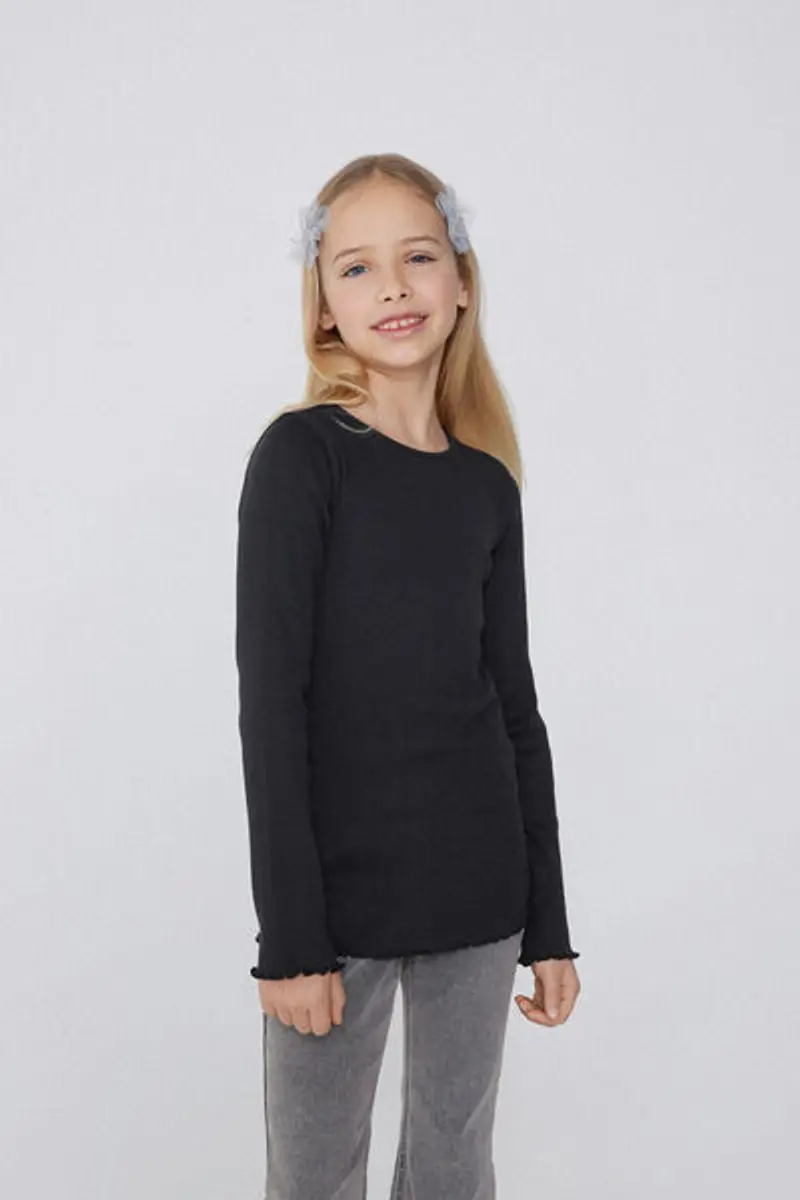 Tezenis Maglia Manica Lunga Costina Punto Bambola Girocollo Bimba Bambina Nero Taglia 10-11 miniatura 2