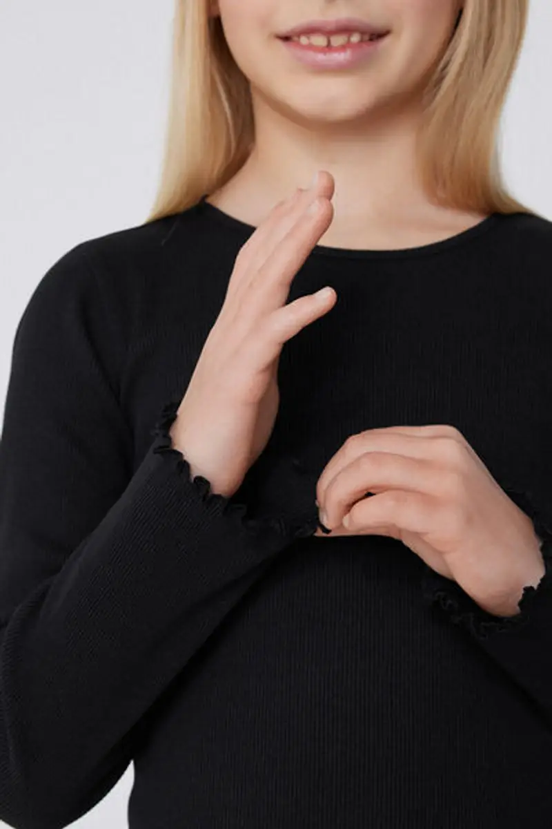 Tezenis Maglia Manica Lunga Costina Punto Bambola Girocollo Bimba Bambina Nero Taglia 10-11 miniatura 3
