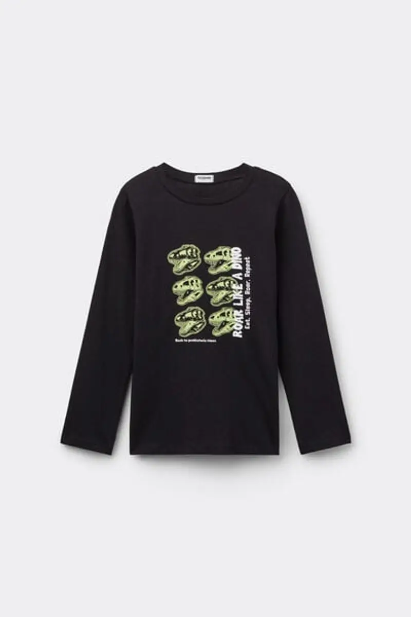 Maglia Manica Lunga Cotone Bimbo con Stampa Bambino Nero