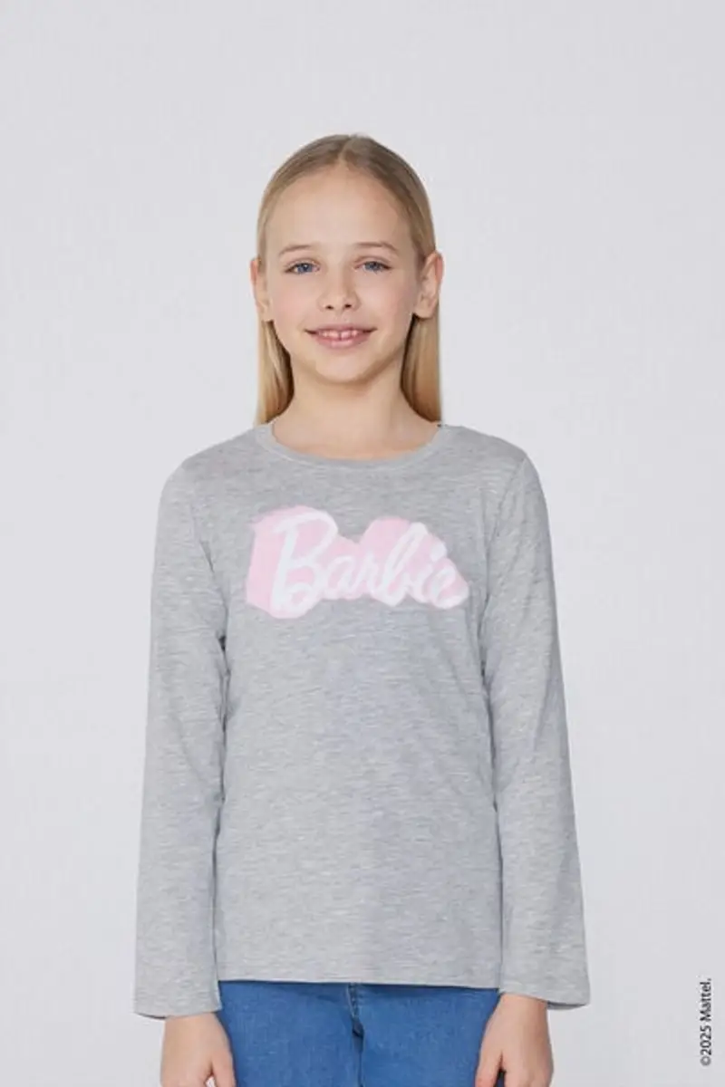 Tezenis Maglia Manica Lunga Cotone con Stampa Barbie Bimba Bambina Grigio Taglia 10-11