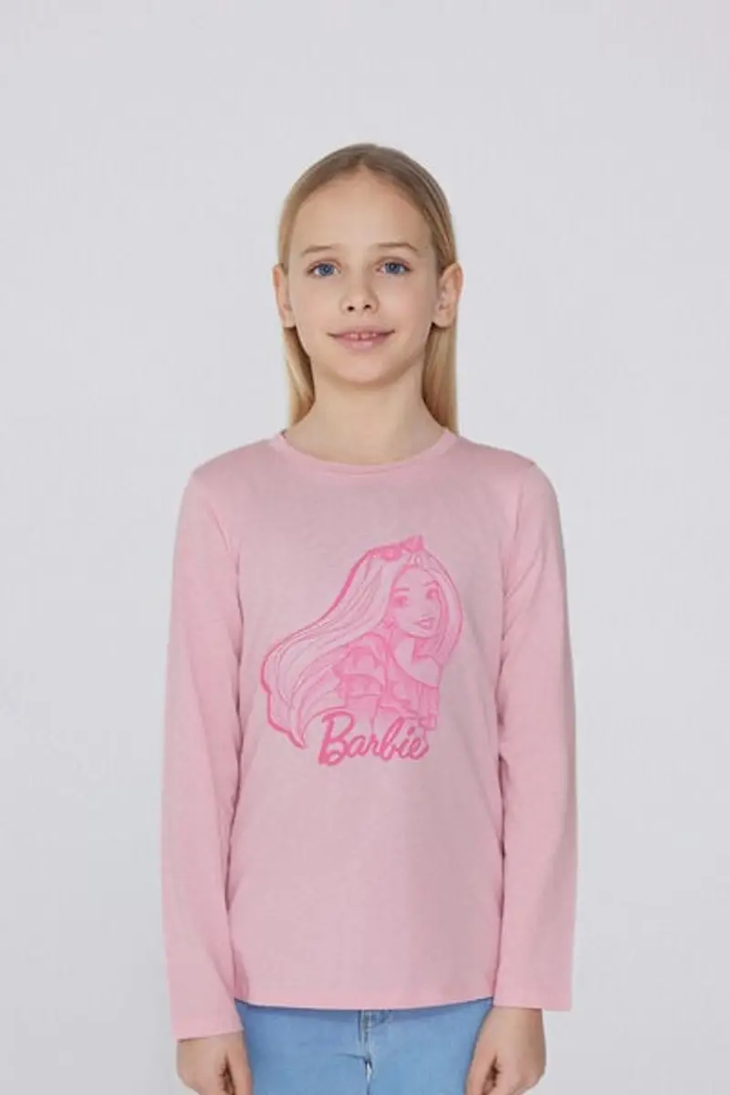 Tezenis Maglia Manica Lunga Cotone con Stampa Barbie Bimba Bambina Rosa Taglia 10-11