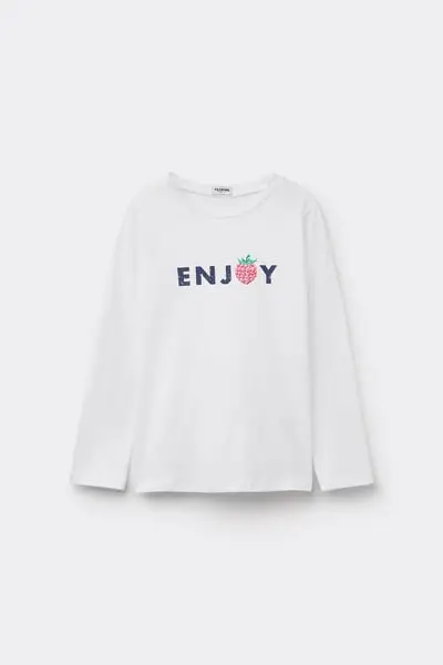 Maglia Manica Lunga Cotone con Stampa Bimba Bambina Bianco