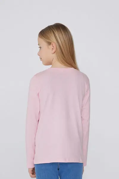 Maglia Manica Lunga Cotone con Stampa Bimba Bambina Rosa miniatura 2