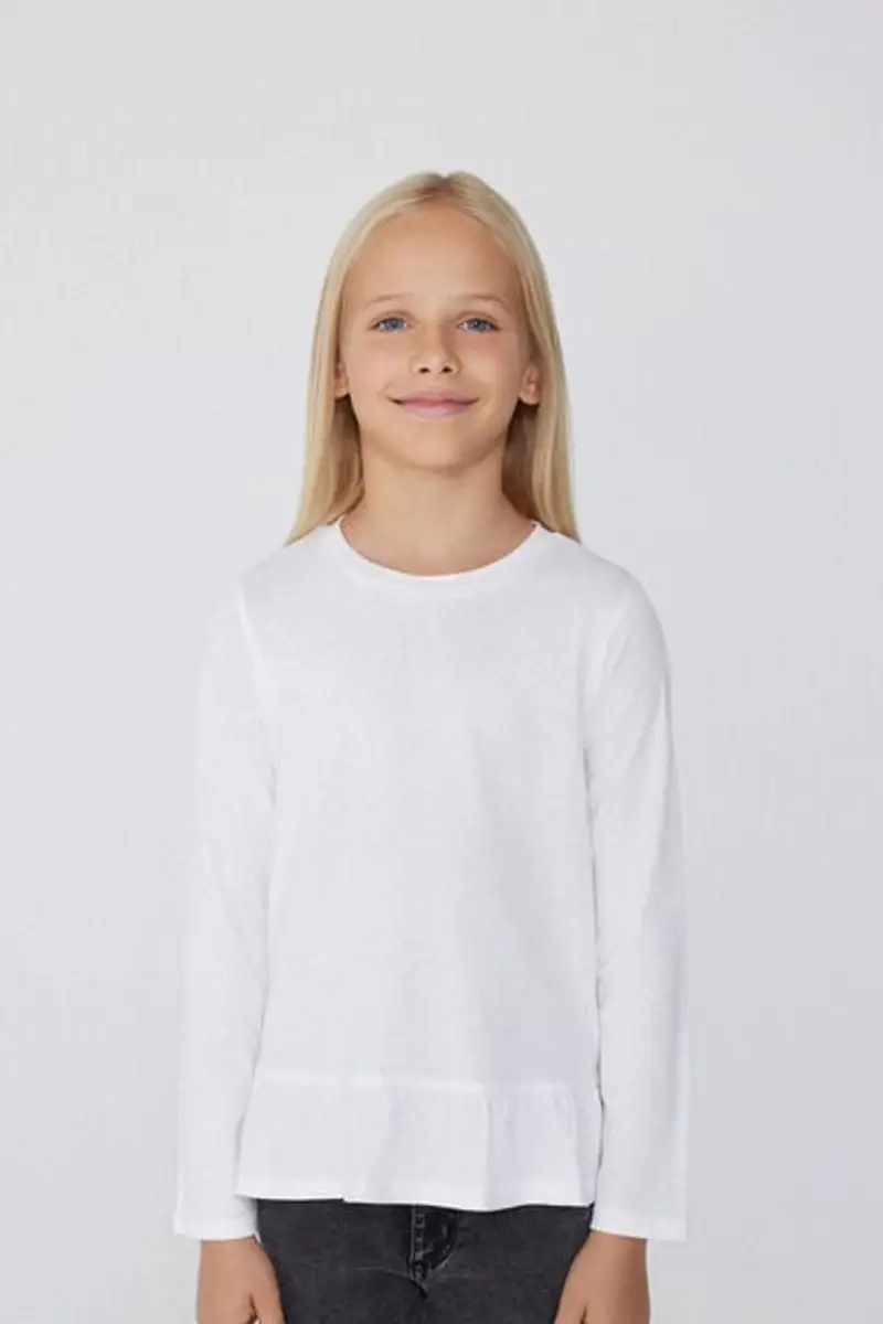 Tezenis Maglia Manica Lunga Cotone con Volant Bambina Bianco Taglia 2-3