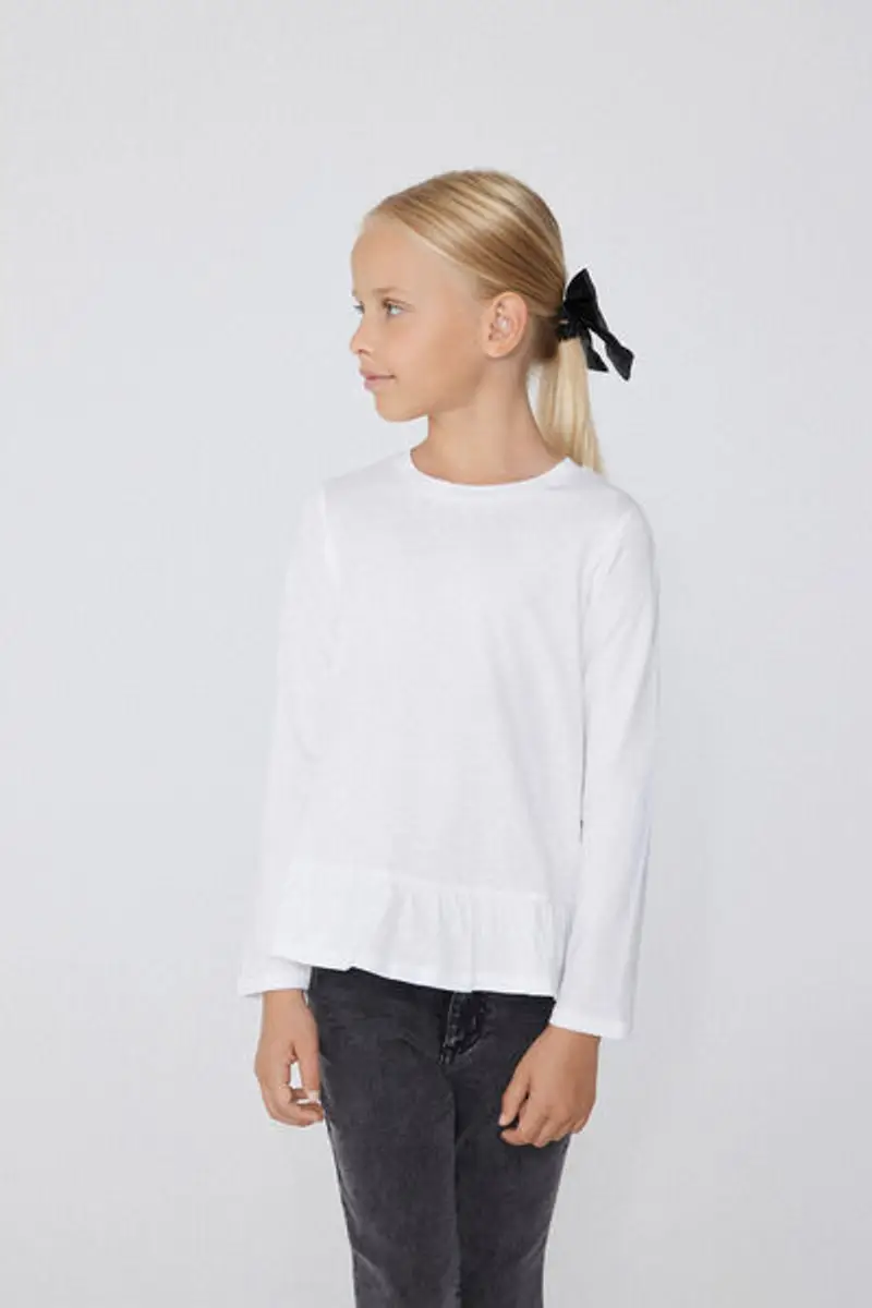 Tezenis Maglia Manica Lunga Cotone con Volant Bambina Bianco Taglia 2-3 miniatura 2