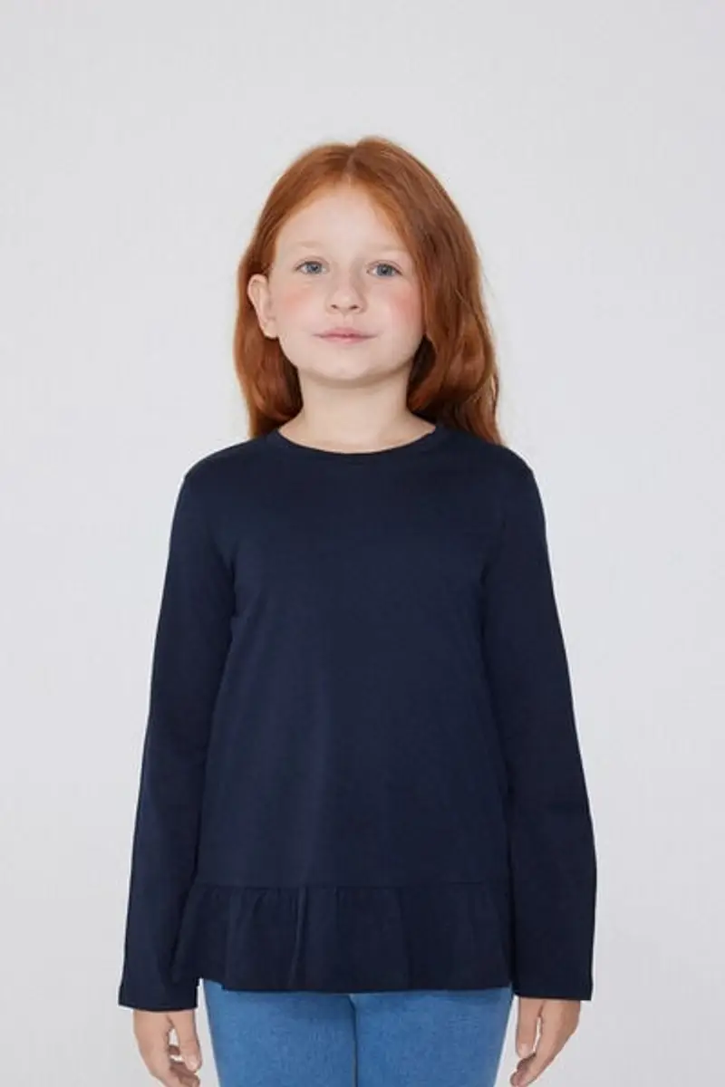 Tezenis Maglia Manica Lunga Cotone con Volant Bambina Blu Taglia 10-11