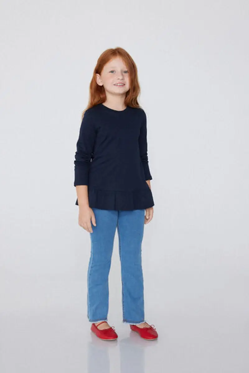 Tezenis Maglia Manica Lunga Cotone con Volant Bambina Blu Taglia 10-11 miniatura 2