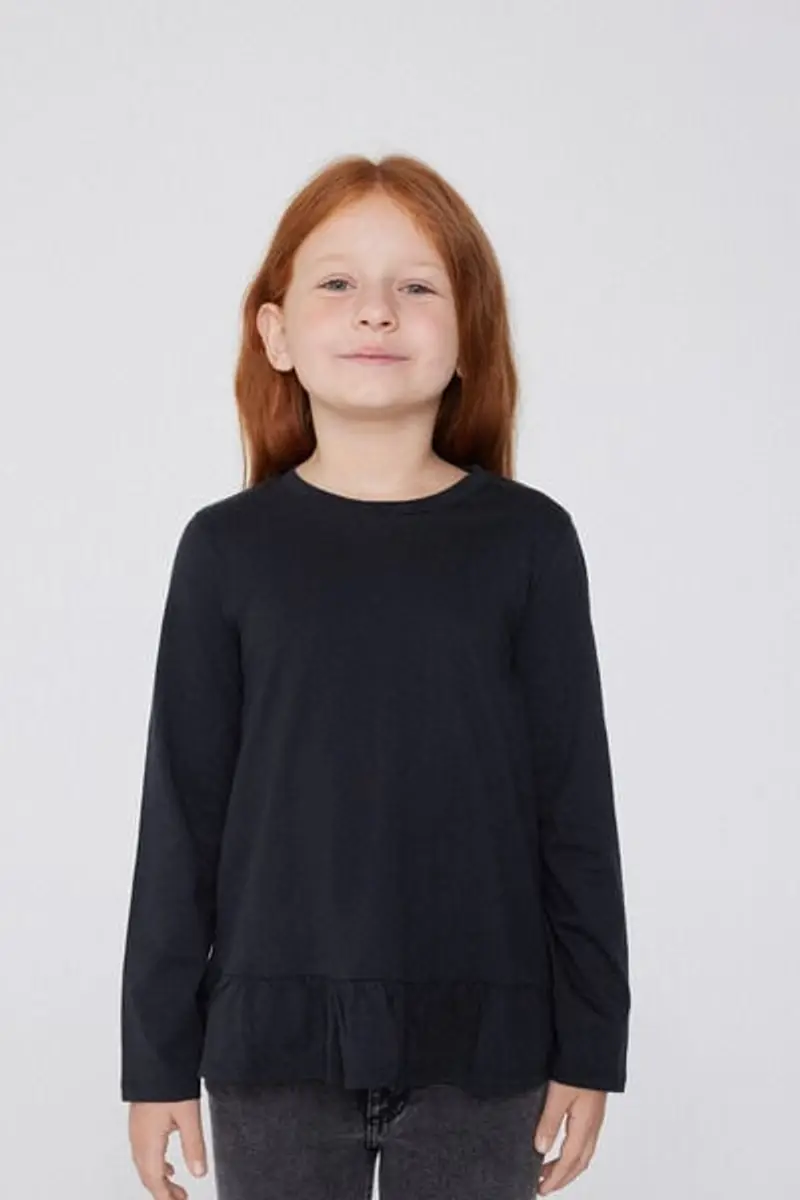 Tezenis Maglia Manica Lunga Cotone con Volant Bambina Nero Taglia 10-11